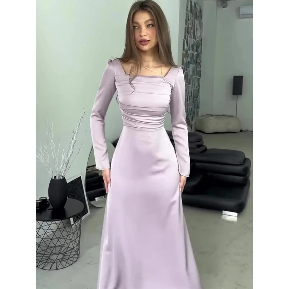 Satin Elegant Solid Long Dress Women V Collar Lace Up Diamond Setting Long Sleeve Dresses Female 2024 Spring Autumn Lady Robe