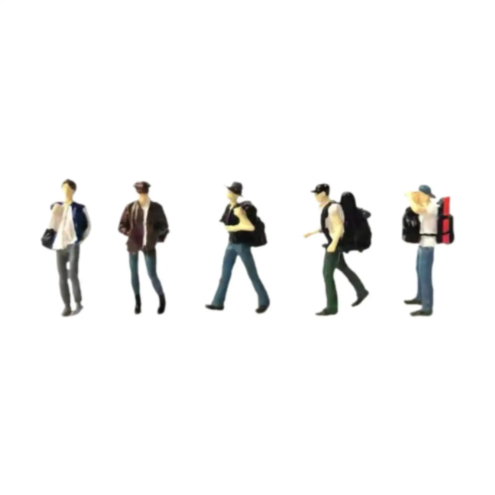 5x 1/64 Scale Backpacker 3D Character Model Stimulated Tiny People Model for DIY Scene Desktop Decoration Train Layout
