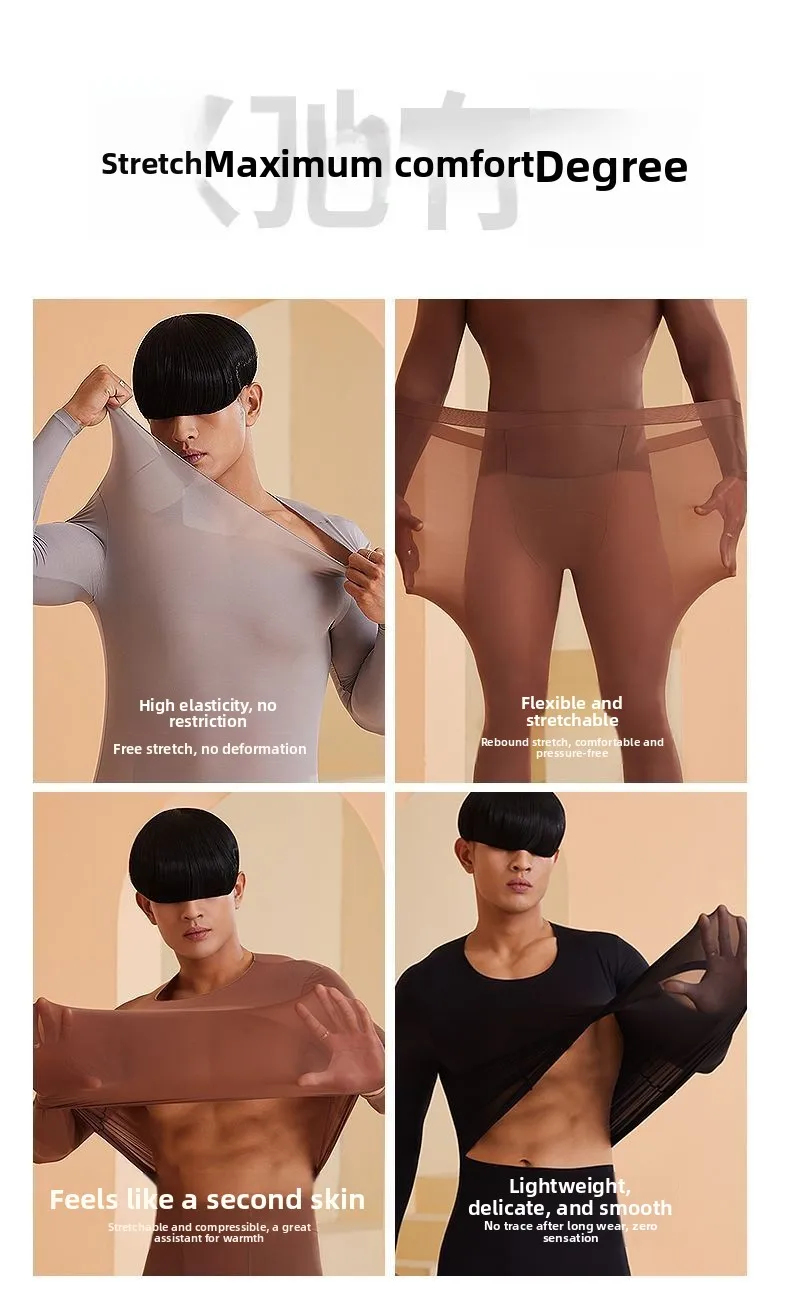 Conjunto de Ropa Interior Térmica para Hombre, Ultrafina, de Alta Elasticidad, Invisible, Pantalones Largos hasta los Tobillo...