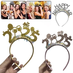 2025 Happy New Year Headband Tiara Cosplay Anime Firework Wine Glass Balloon Headwear Xmas Party Hair Accessories Fancy Props