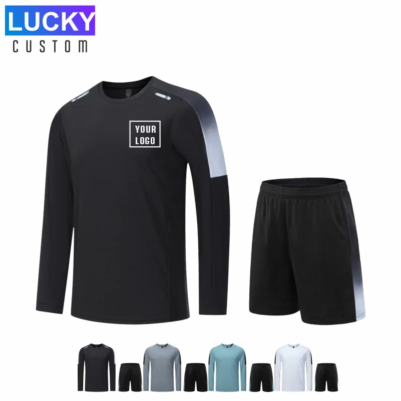 Custom Logo Men's Running Long Sleeves 2-piece Set Breathable Hiking Fishing T-Shirt Soft Elasticity Ventilate Gym Outdoor Sport