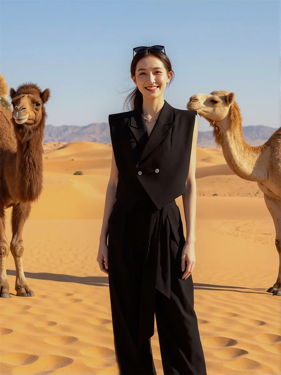 صدريات نسائية سترات نمط المال القديم قمة الخريف الأسود شيك الكورية خفيفة الوزن بلا أكمام زر متابعة الجبهة بسيطة الحديثة