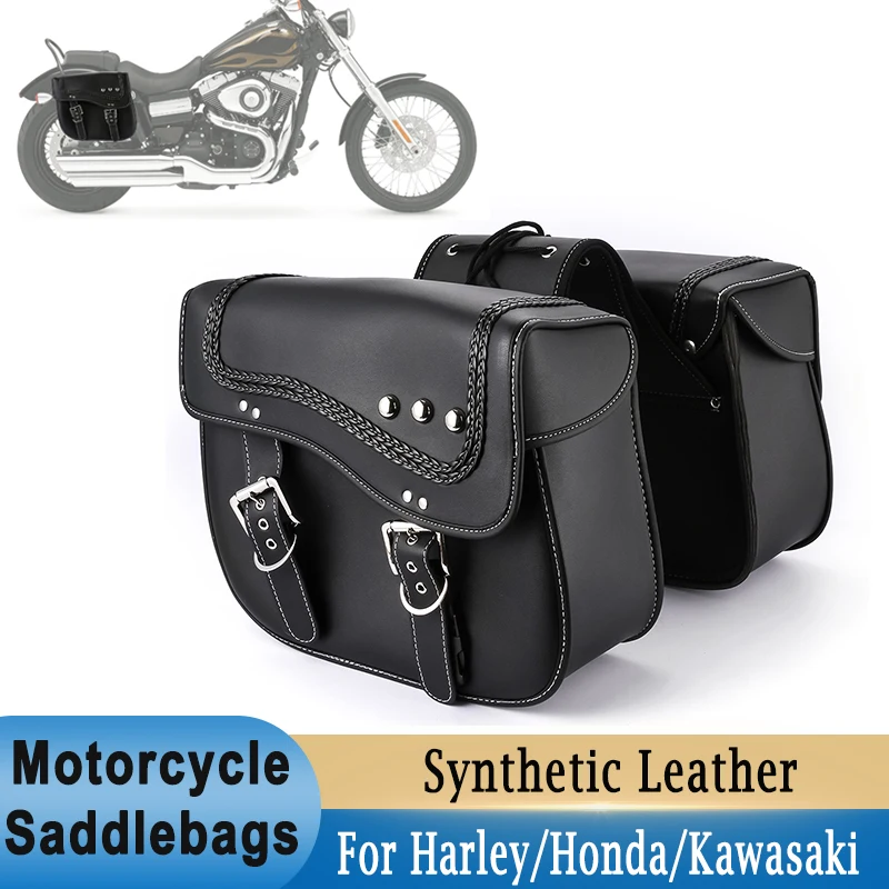 

Motorcycle Saddlebags Side Bags Synthetic Leather Waterproof Tool Storage Bag Universal for Sportster Softail Dyna V-star Shadow