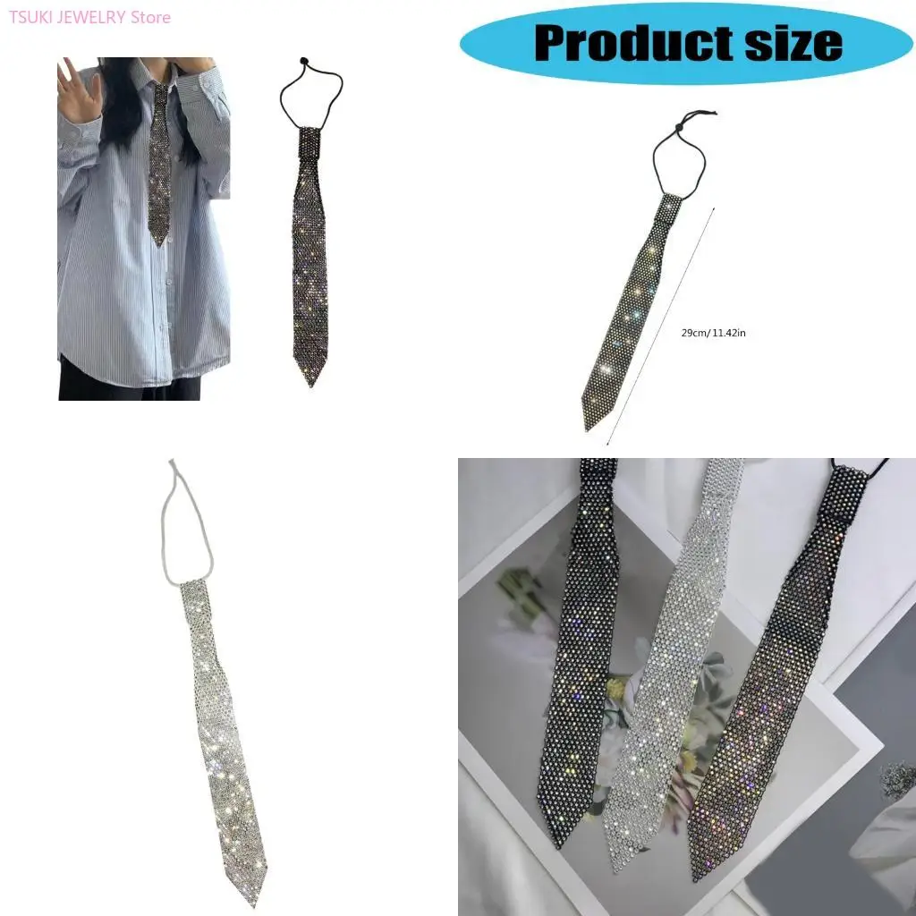 

62KE Punk Necktie Necklace with Shimmering Rhinestones for Fashion Enthusiasts