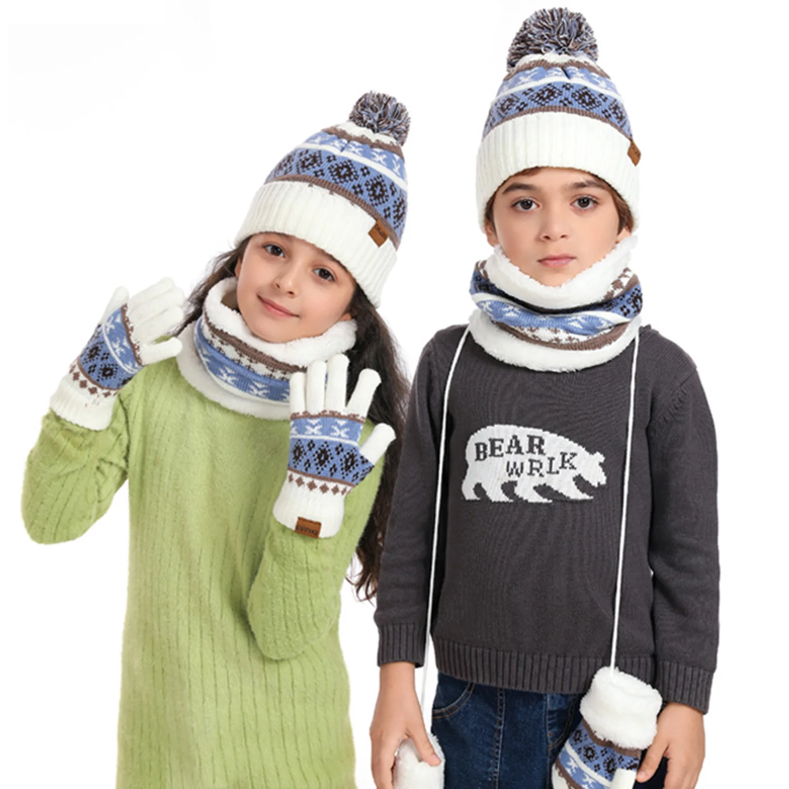 Blotona Kids قبعة متماسكة القفاز ووشاح مجموعة لا خدش قبعة الرقبة الجراب الشتاء الملابس الدافئة اكسسوارات للطفل بنين بنات