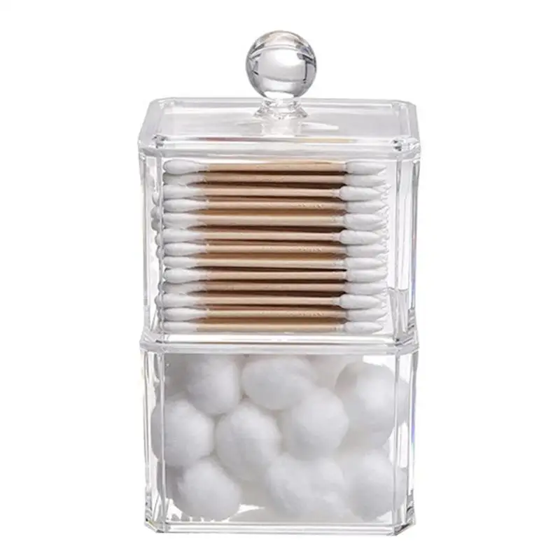 Acrylic Cotton Swab Storage Holder With Lid Bathroom Vanity Cosmetic Makeup Organizer Lipstick Hair Ties Hair Clips Storing Box