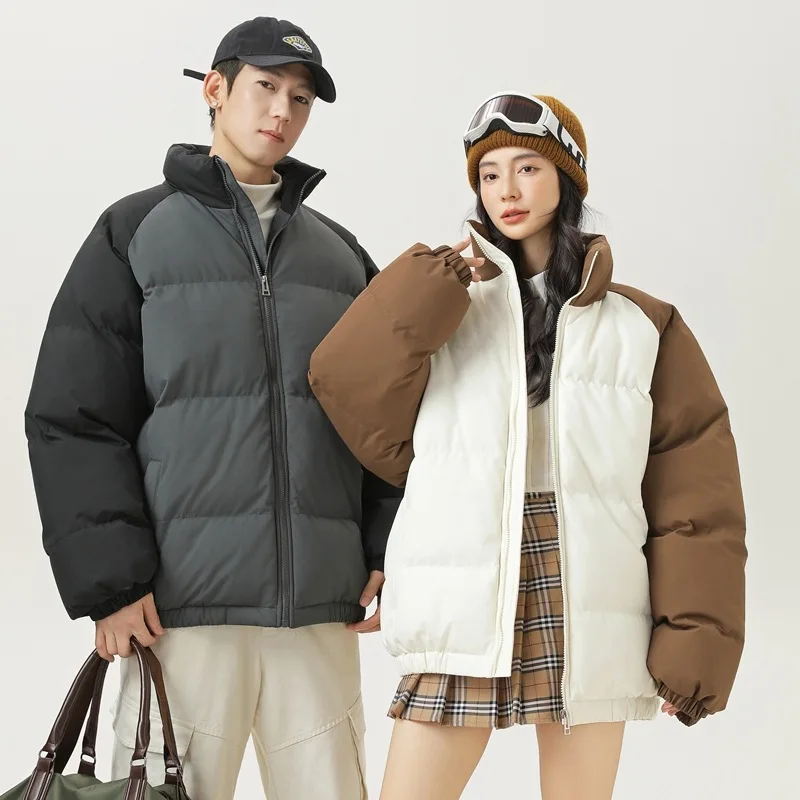 Women Parkas Long Sleeve Zipper Parka Patchwork Stand Collar Coats Cardigan Outerwear Pockets Basics Casual Winter 2025