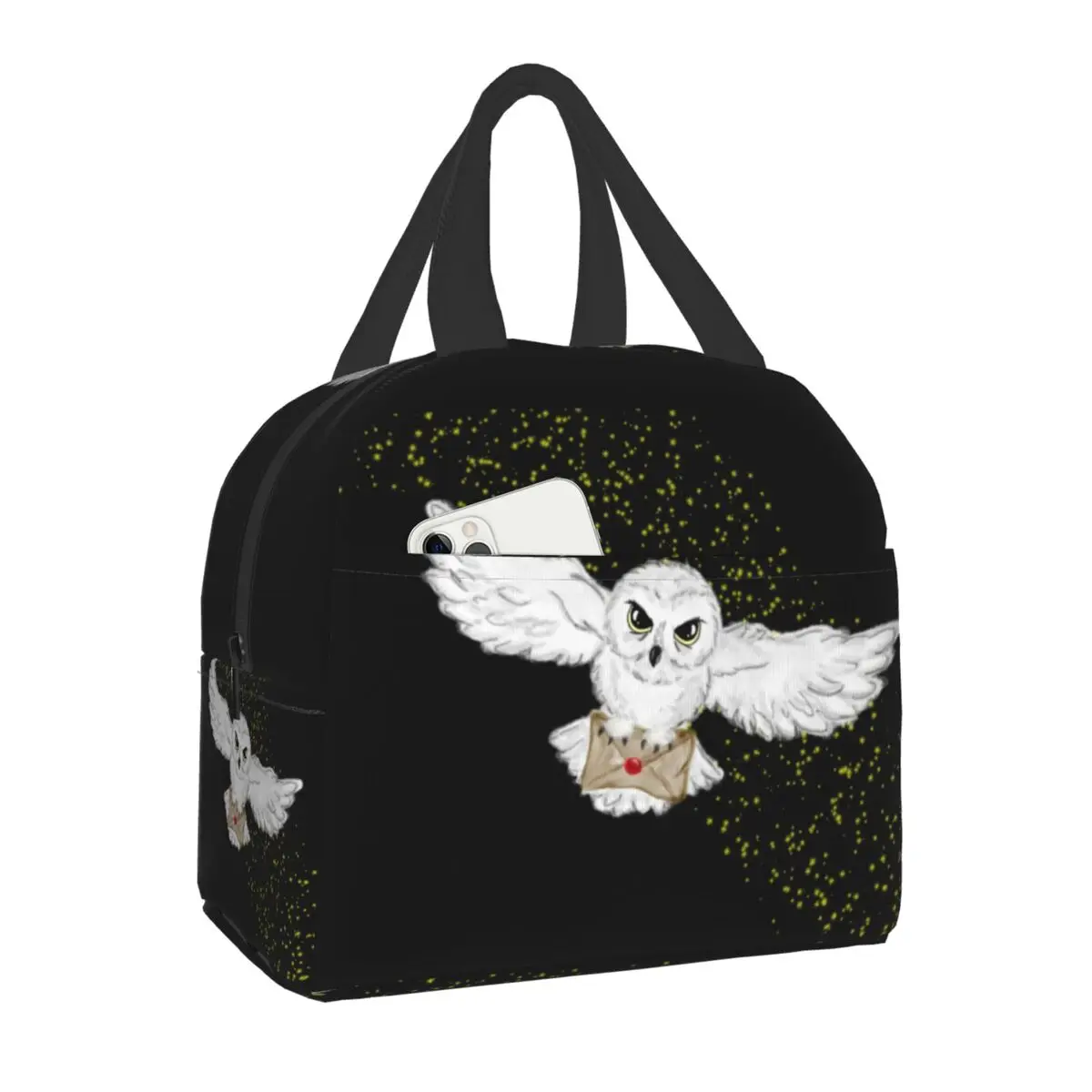 Halloween Owl Flight Thermal Insulated Lunch Bag Women Witch Magic Portable Lunch Tote for Work School Travel Storage Food Box