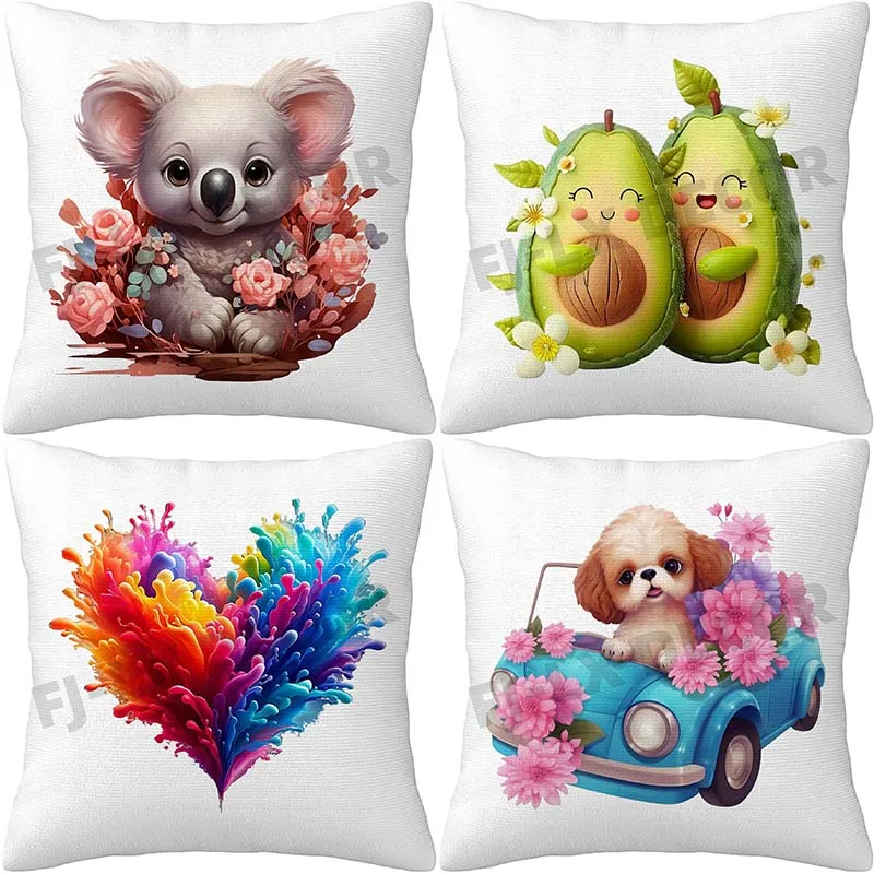 Valentine's Day cartoon love animal Zipper Square Pillowcase Living Room Decor Housewarming Birthday Gifts Print Cushion Cover