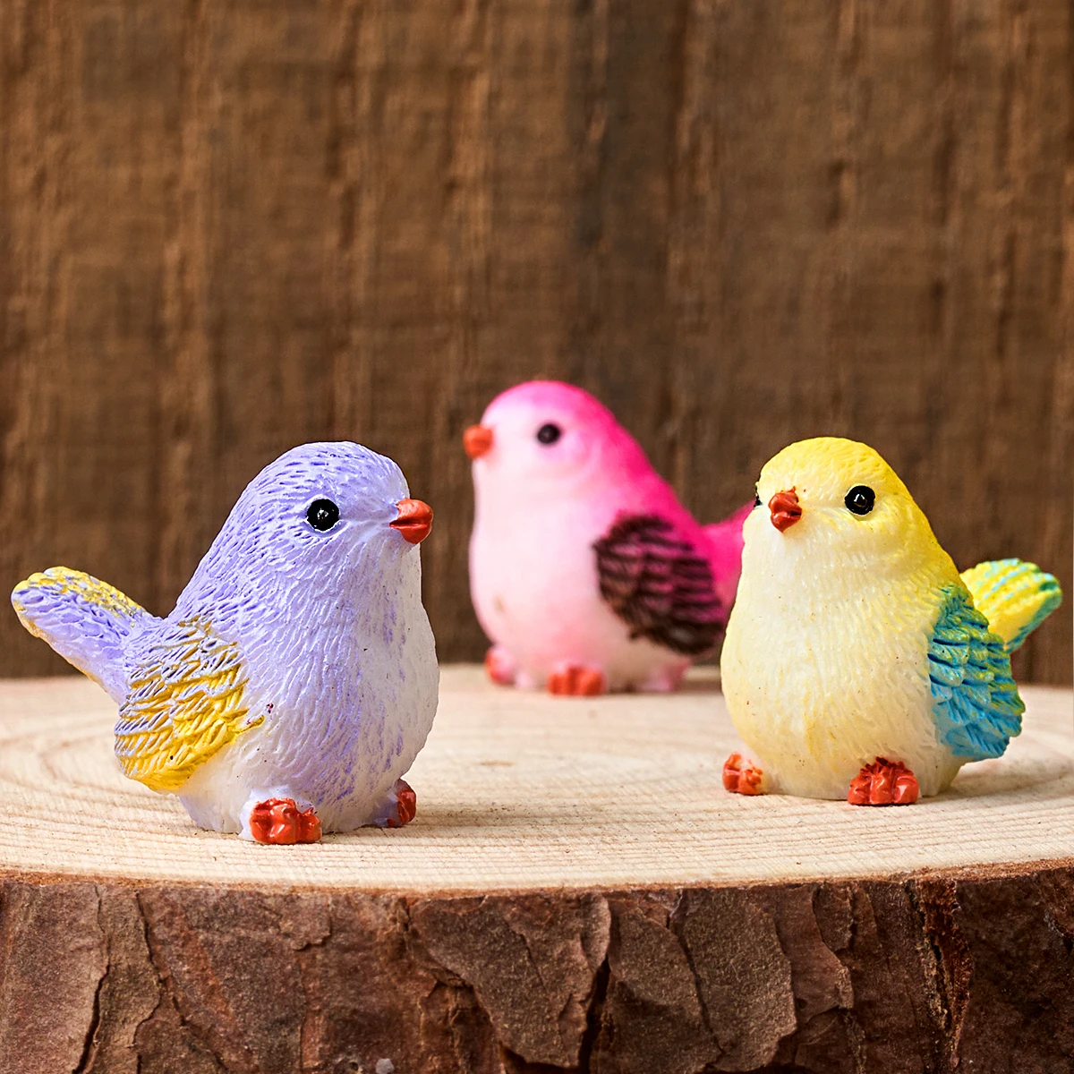 8pcs Cute Cartoon Bird Simulation Colorful Sparrow Statue Animal Model Figurine Miniature Fairy Garden Decoration Accessories