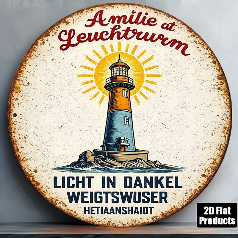 1 pieza, adecuada para casas de campo junto al mar y casas de playa, cartel de pared vintage con diseño de faro - Placa de faro alemán con la inscripción "Amilie at Leuchtturm"