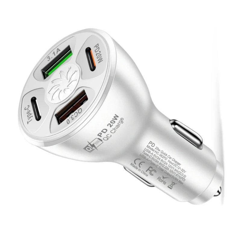 2025 جديد 38 واط سيارة مهايئ شاحن 4 ميناء USB شاحن سيارة PD20W QC3.0 3.1A USB C شاحن سريع سيارة محول الشحن للهاتف
