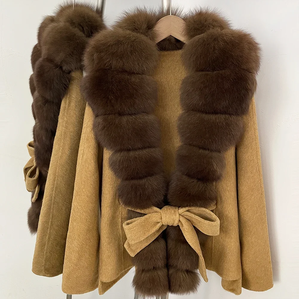 OFTBUY Damenmantel aus 100 % Wolle, neuer, warmer Wollmantel für den Winter, mit echtem Fuchspelzkragen, Revers und Gürtel, Wolljacke für Damen. – Detail 17