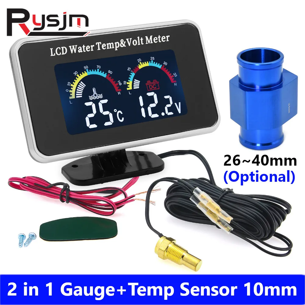12V/24V Auto digitale Wasser temperatur anzeige Wasser temperatur Volt Voltmeter Gelenks ensor Adapter 26-40mm (optional) für PKW