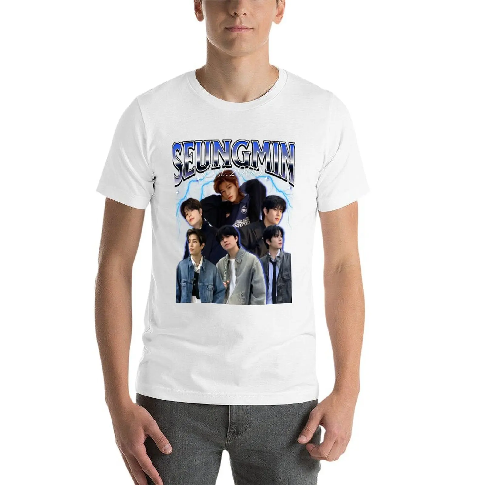تي شيرت Seungmin 90s تي شيرت للرجال تي شيرت جرافيك تي شيرت قطني للرجال 100% تي شيرت
