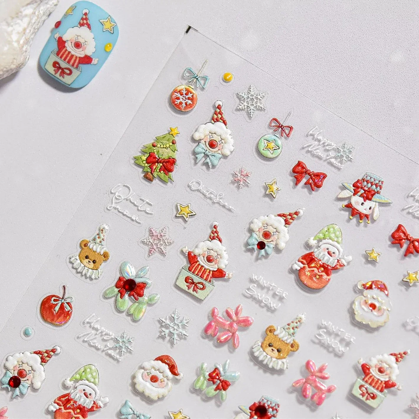 Santa Claus Snowman Bear Rabbit Christmas Tree Balloon Circus Star Bowknot Adhesive Nail Art Stickers Winter Snow Manicure Decal