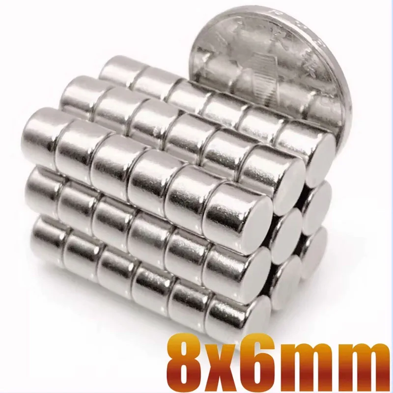 8x6 8x8 8x10mm 5/10/20/50/100/200pcs Small Round Strong Powerful N35 Steel Neodymium Magnetic 8*6 8*8 8*10mm Dia 8 Magnet Imanes