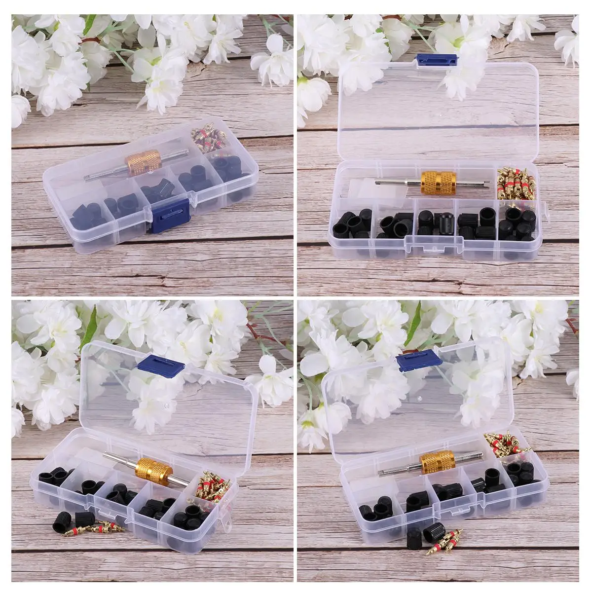 

61 Pcs Recharge Adaptor Ac Valve Core Kit Tire Adapter Tools Wrench Air Conditioning Repair Removal