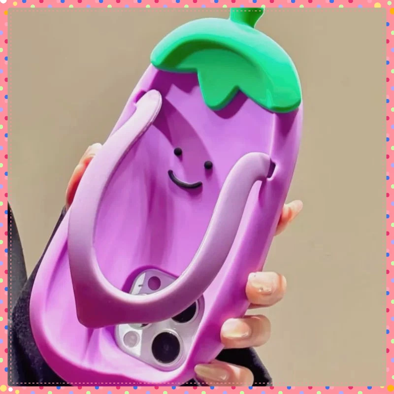 Silicone eggplant flip flops phone case for iPhone 17 Air 16 Pro Max 15 14 13 12 phone case, scratch resistant and drop resis