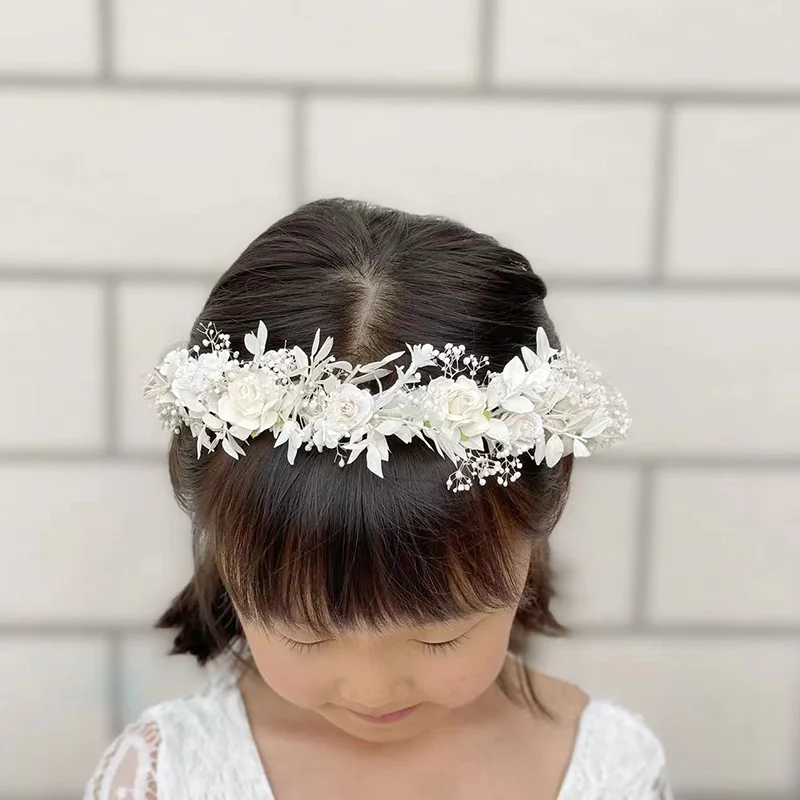 Corona de flores blancas para niña, corona de flores de comunión, diadema para bebé, accesorios para el cabello nupcial de boda