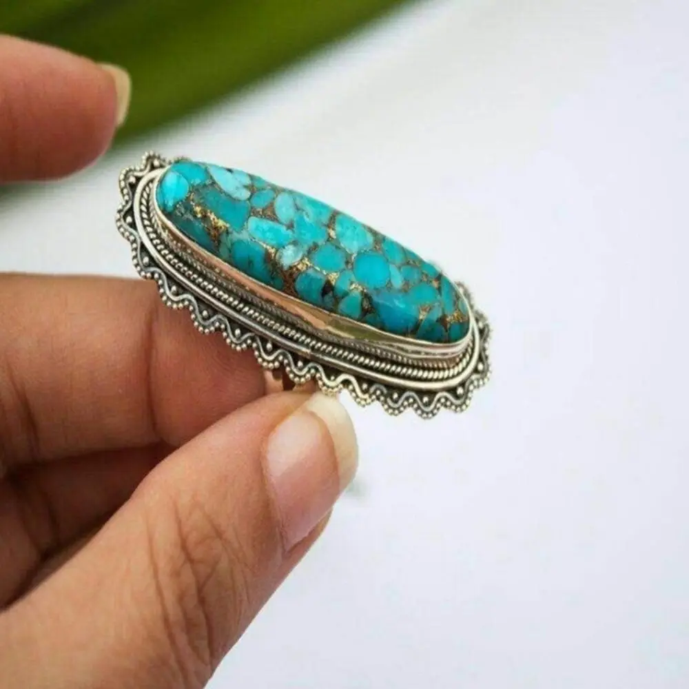 1PCS Faux Turquoise Ring Large Rings for Women Vintage Anniversary Ring Jewelry Accessories Fashion Decoration