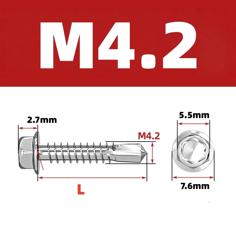 M4.2 M4.8 M5.5 410 Stainless Steel Self-Drilling Tapping Screws Hex Head Washer for Metal Roofing Steel Structure Fence Sunroom