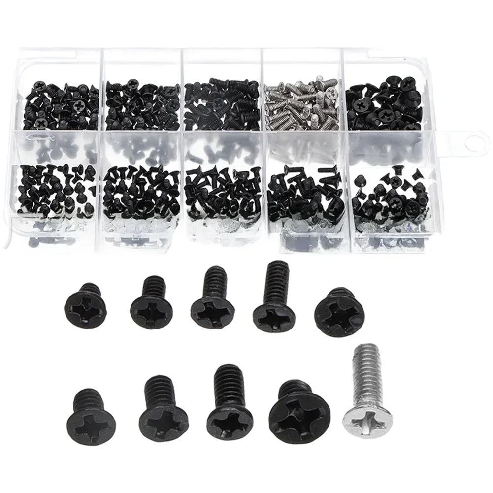 Black Zinc Plated Countersunk Screw Kit 500PCS 10 Sizes for Laptop Computer Repair and Microelectronics Assembly