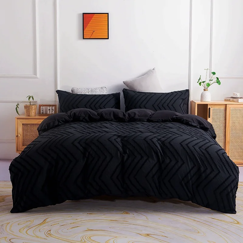 Pure Color Waves Pattern Dovet Cover Black White Pillowcases Plaid Quilt Case Fashionable Living Room housse de couette