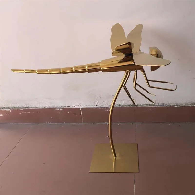 Stainless Steel Animal Art Sculpture Stainless Steel Dragonfly Art Statue Metal Crafts Dragonfly Ornament