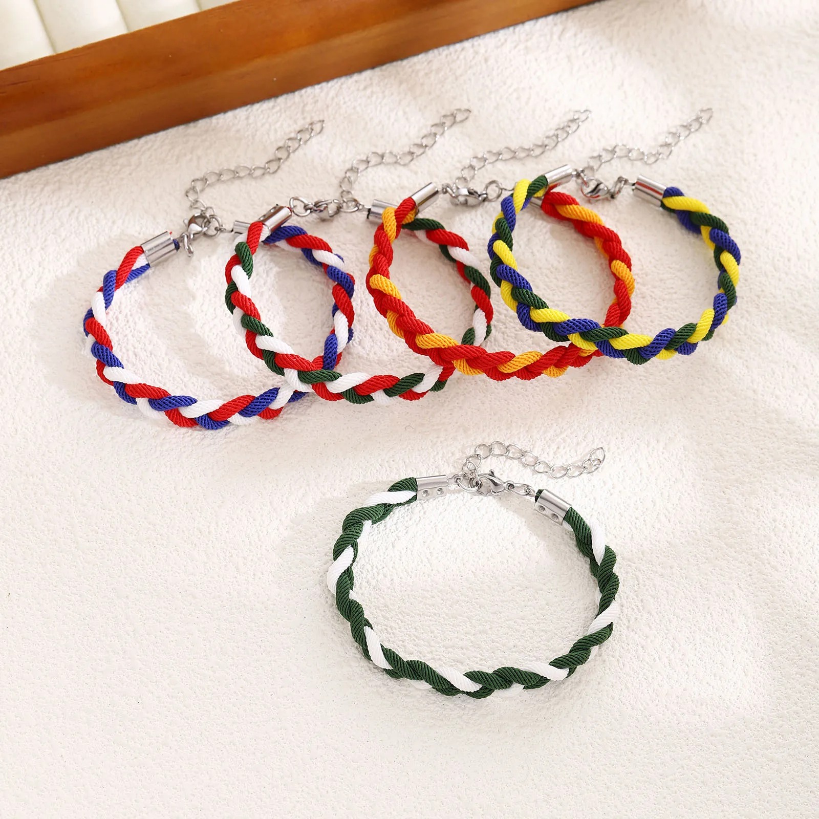 Meetvii Ethnic Milan Cord Braided Bracelets 3-Strand Twist Braid Rope National Flag Design Unisex Jewelry for Men Women