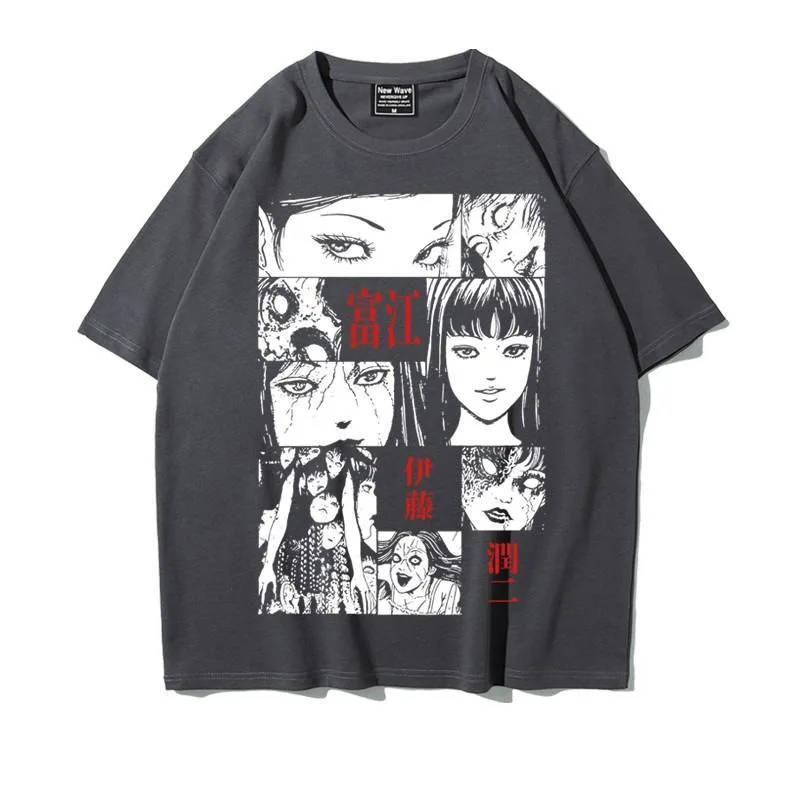 2024 Junji Ito Tomie T-shirt Cute Pattern Printed Retro Top Fashionable Pure Cotton Anime Loose Men's and Women's Short Sleeves