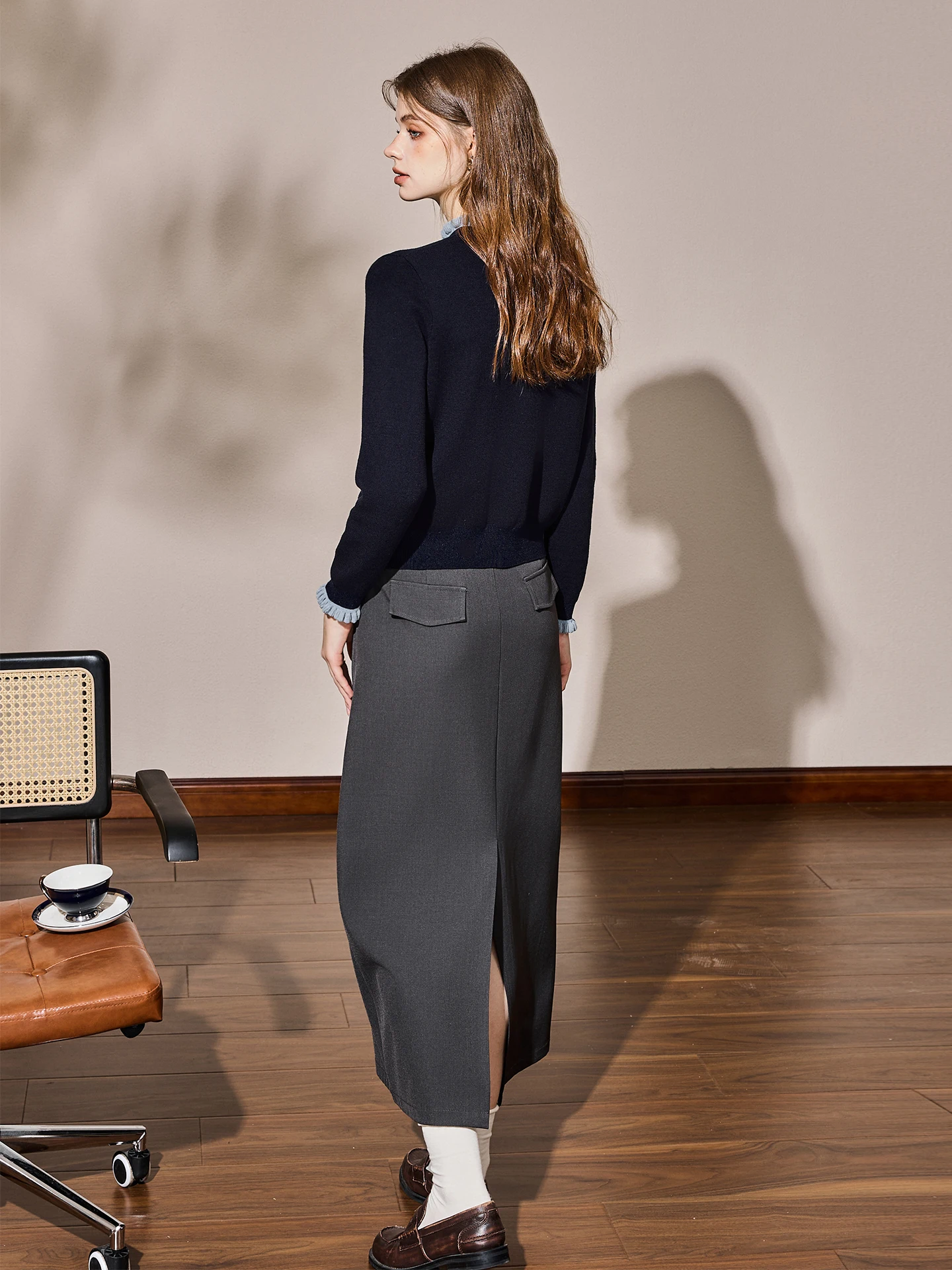 Elegant A-Line  Skirt for Women Back Split Intellectual Lady Style Commute Friendly Polyester Blend Standard Fit