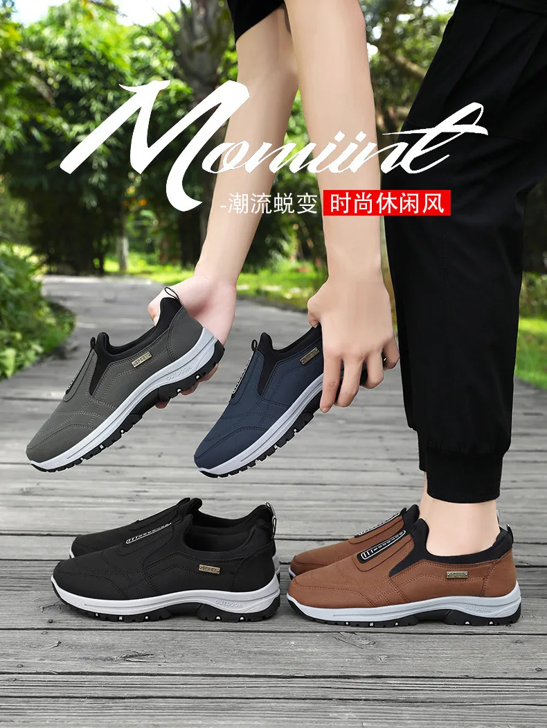 Wasserdichte Slip-On-Wanderschuhe für ältere Herren, rutschfest, stoßdämpfend, mit Profilsohle, für den täglichen Gebrauch im Freien, Freizeitschuhe, Wanderschuhe – Detail 1