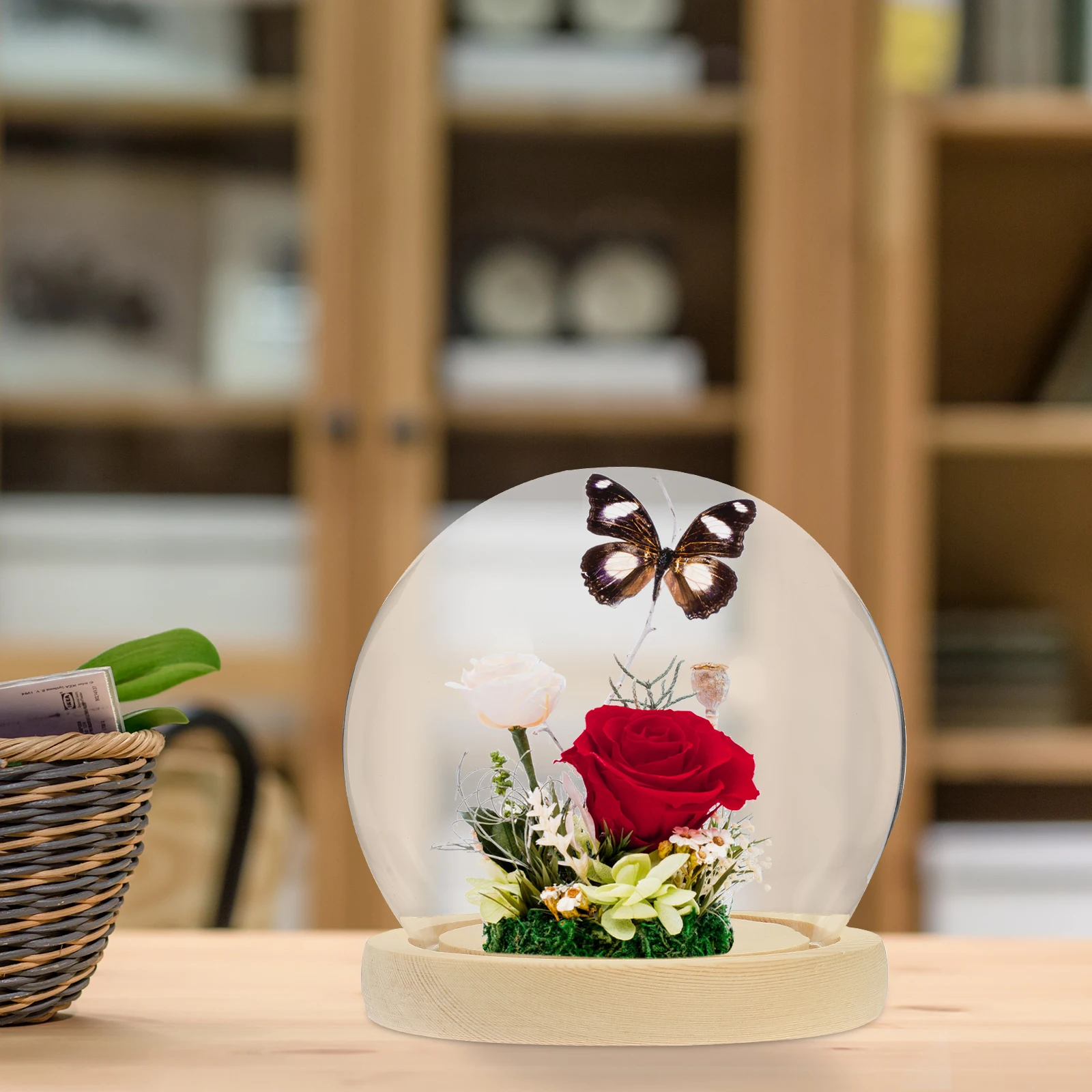 

Glass Dome with Base Clear Display Case for Preserved Flowers Craft Terrarium LED Lights Decorative Cloche Dome for Tabletop