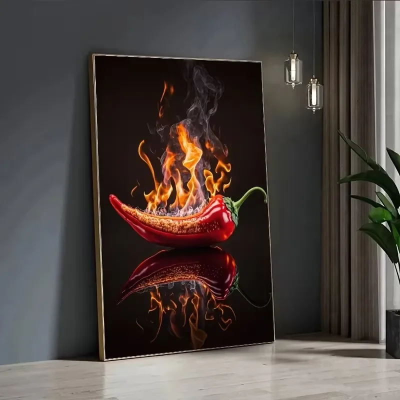Abstract Red Chili Pepper and Flames Poster and Prints Canvas Painting Wall Art Picture for Living Room Home Decor Cuadros