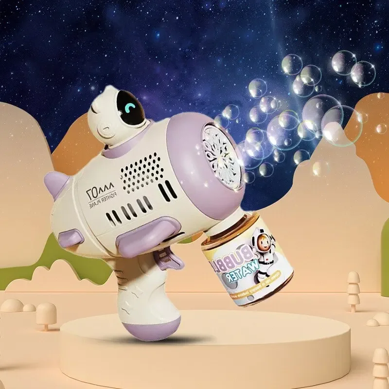 Paarse Bellenmachine voor kinderen Automatische Bazooka met lichtblazer voor kinderen Zeepbel Buitenspeelgoed Spaceman