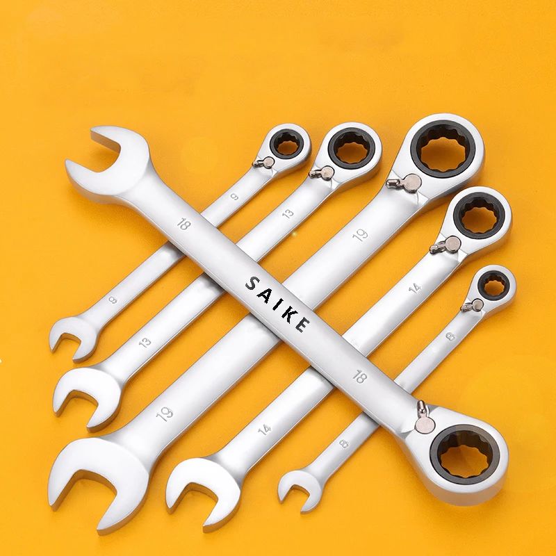 Reversible Ratcheting Combination Wrench Open End Spanner with Rolling Pouch