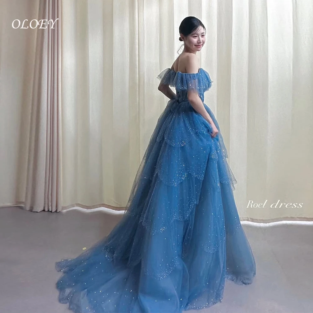 

OLOEY Wedding Blue Gray Layered Beads Elegant Pretty Korea Wedding Dress Photo Shoot Customized Floor-Length 웨딩드레스