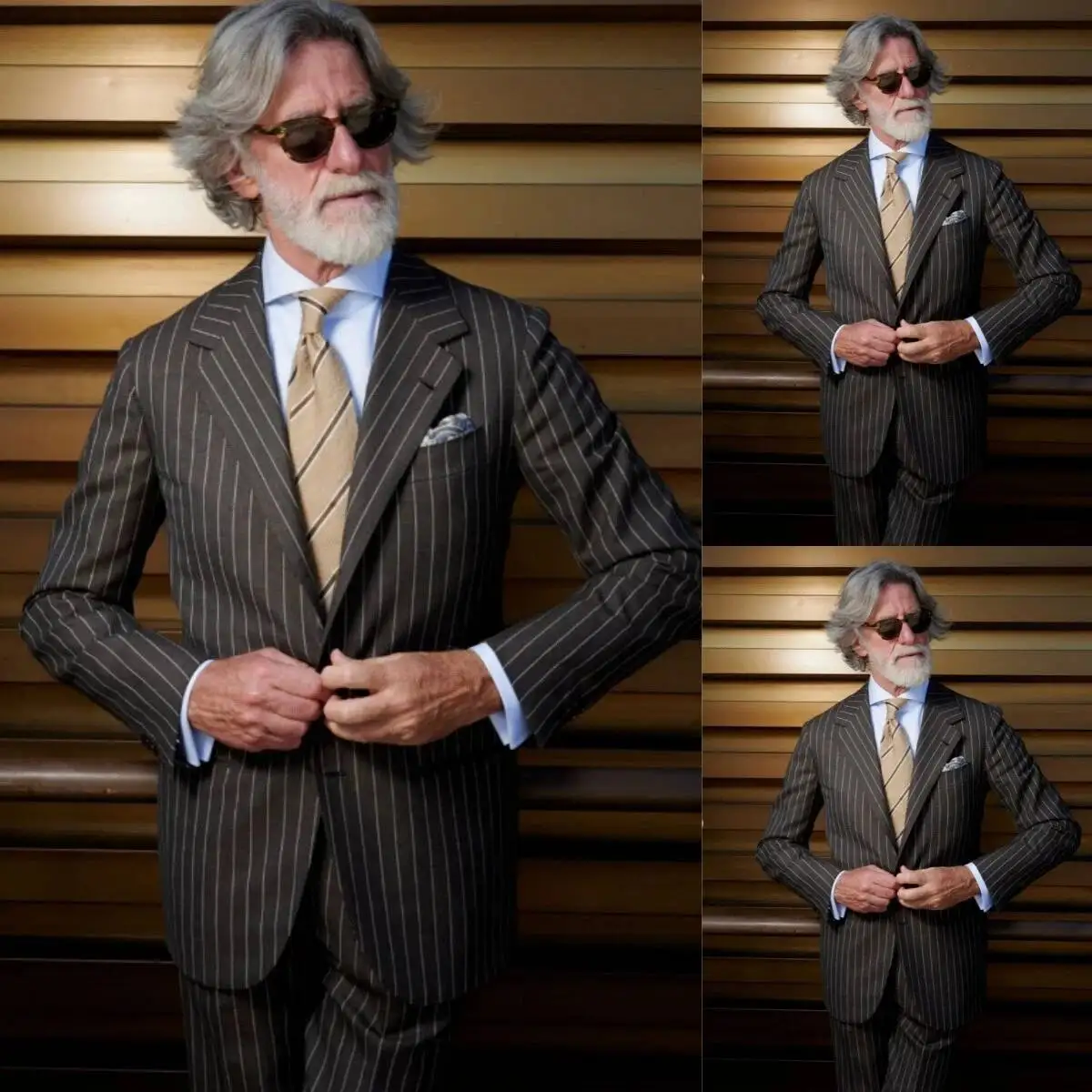 

Men Brown 2 Pieces Vertical Pinstripe Suit Notch Lapel Formal Business Workwear Classic Striped Blazer Trousers Customized