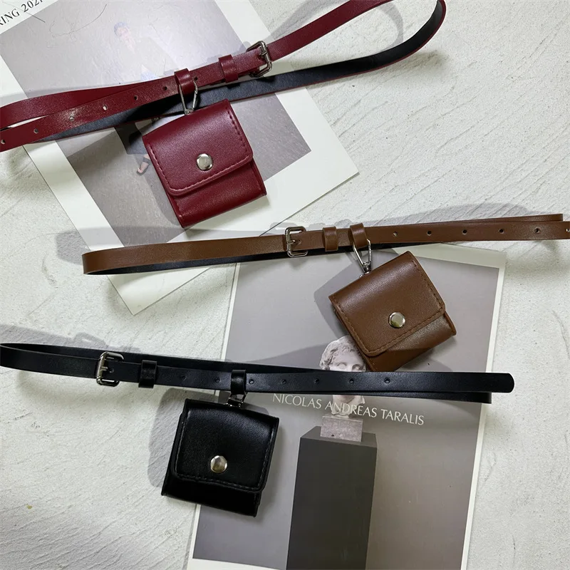 Korean-Style Retro Versatile High-End Red Belt with Small Waist Pouch—Trendy Elegant Minimalist Women’s Waist Chain