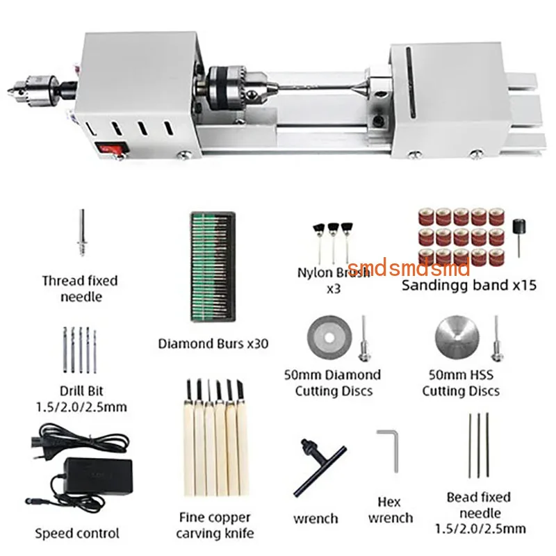 Mini Wood Lathe Machine DIY Woodworking Miniature Buddha Pearl Lathe Grinding Polishing Beads Wood Drill 12-24V DC Rotary Tool