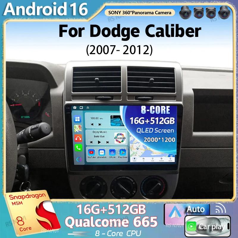 Android 16 Für Dodge Caliber 2007 - 2012 2K QLED Android Autoradio Multimedia-Videoplayer GPS AI Sprachsteuerung CarPlay 4G Stereo