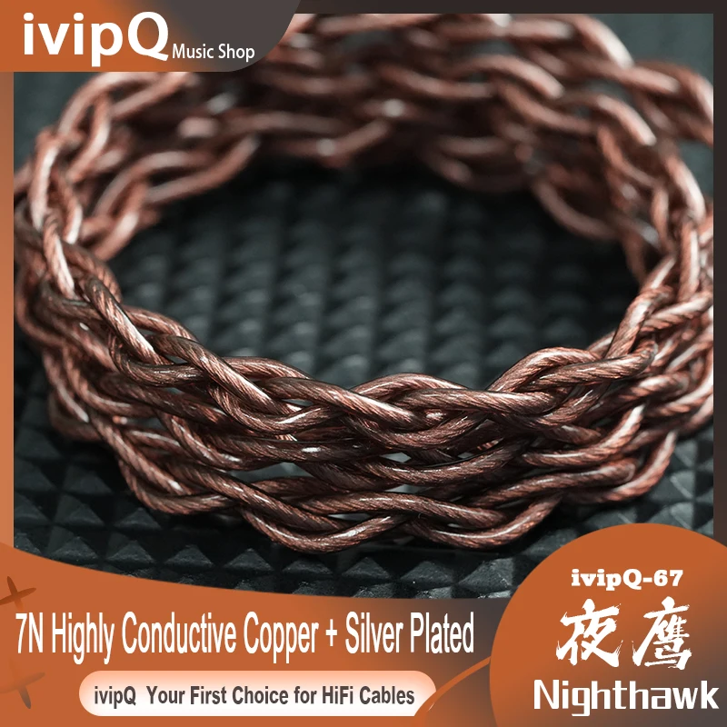 ivipQ-67 Nighthawk HiFi سماعة ترقية كابل 7N عالية موصل النحاس + الفضة مطلي 4.4 مللي متر 2Pin 0.78 مللي متر/MMCX IEM سلك ل FH19