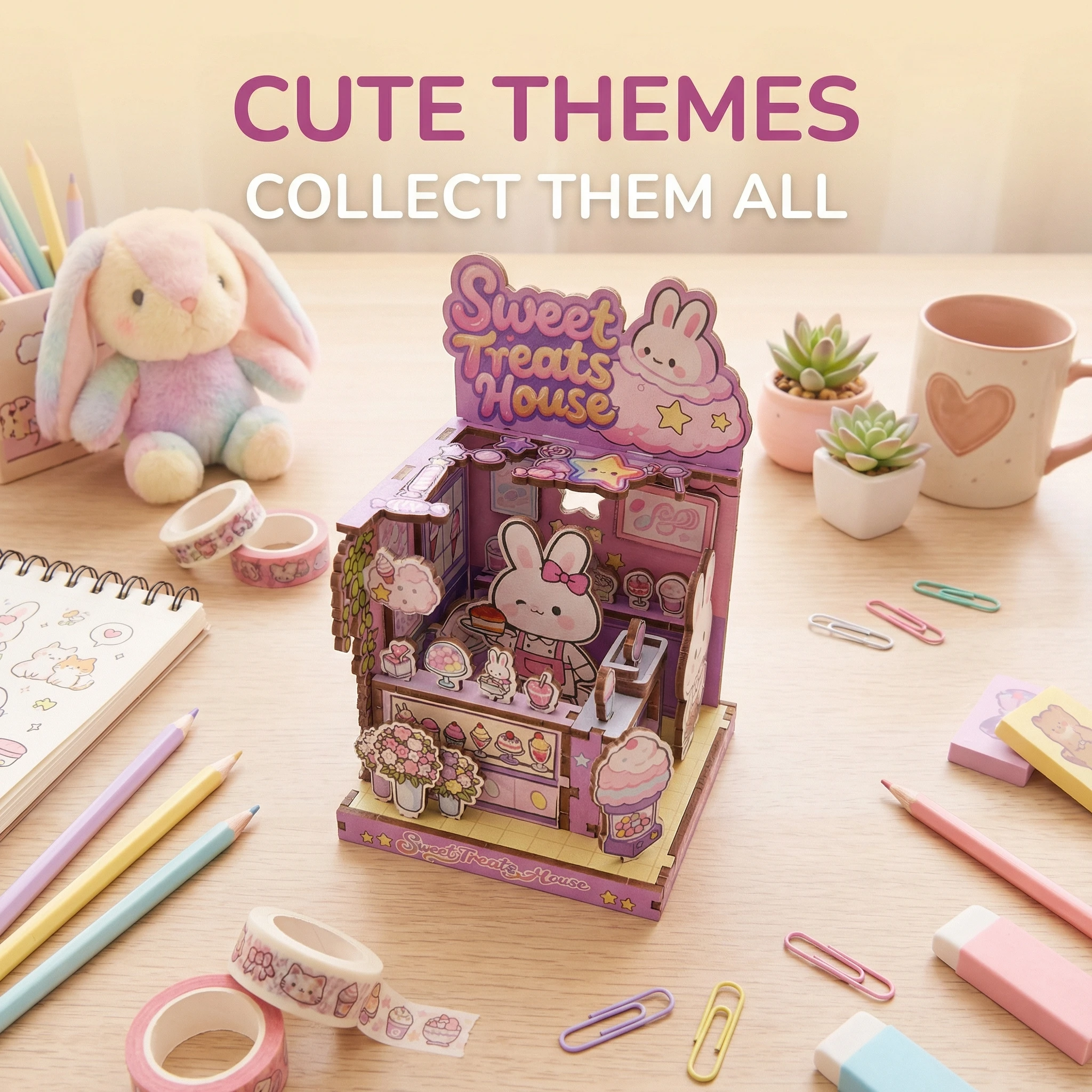 Modelo de Madera para Armar, Kit de Rompecabezas 3D, Casa de Muñecas en Miniatura, Gatito, Conejo, Panda, Oso Polar, Muñeca, Juego de Construcción para Aliviar el Estrés