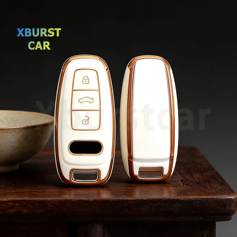 Gold Edge Soft TPU for Audi SQ8 R8 4K A8 E-tron Q5 Q7 Q8 C8 D5 A1 A3 A4 A6 A7 Car Remote Key Case Cover Holder Auto Shell Fob