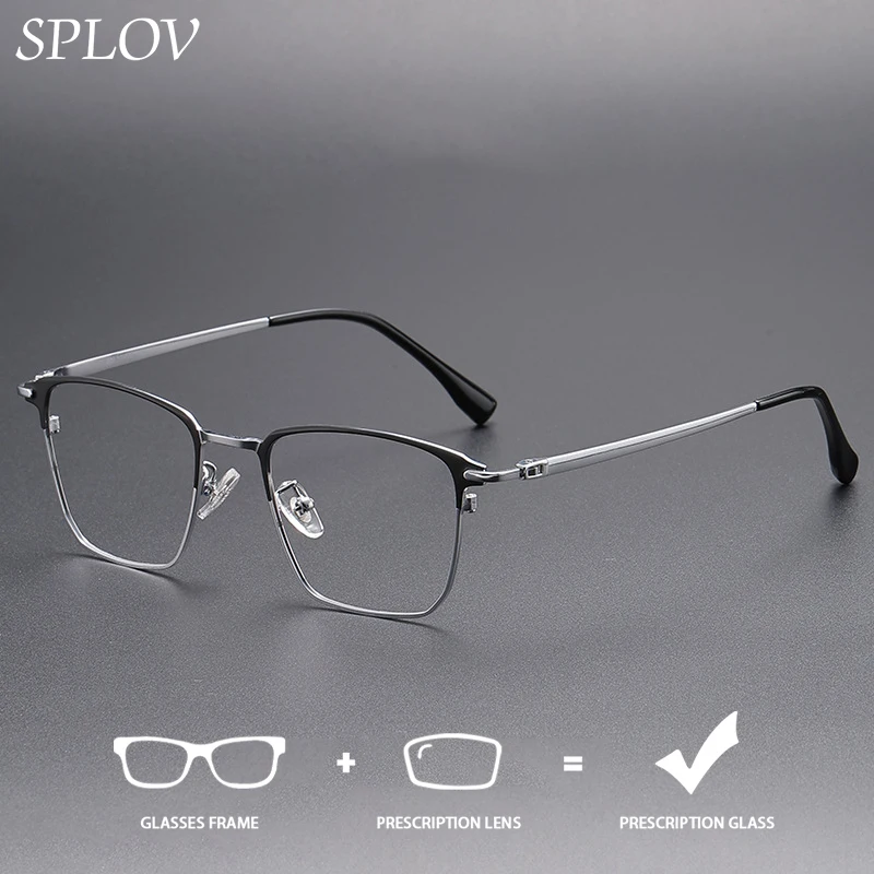 

SPLOV Classic Rectangular Prescription Glasses Ultra Light Pure Titanium Customized HD Progressive Anti Blue Light Glasses