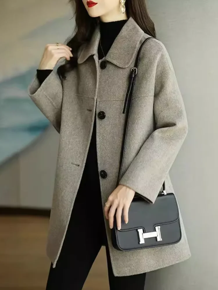 

Double-Sided Woolen Coat Women's Mid-Length Autumn Winter New Sle Single-Button Camere Woolen Outerwear Youthful Ele