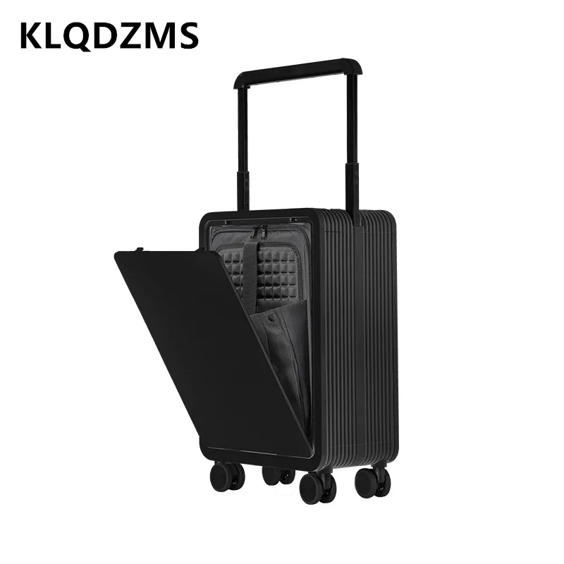 KLQDZMS High Quality Suitcase Front Opening Laptop Boarding Case ABS + PC Trolley Case 20 Inch Universal Wheel Rolling Luggage