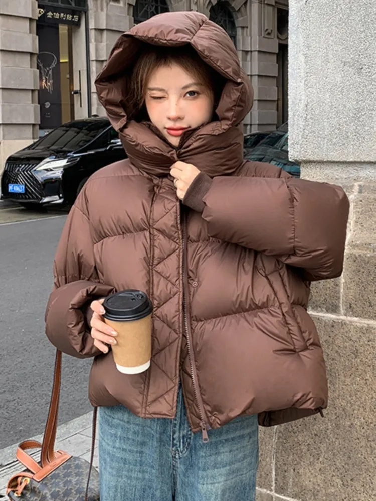 

Women Winter Short Hooded Solid Down Jacket Coat Fashion Thick Warm Casual Padded Outwear Parka Korean Street Female Overcoat