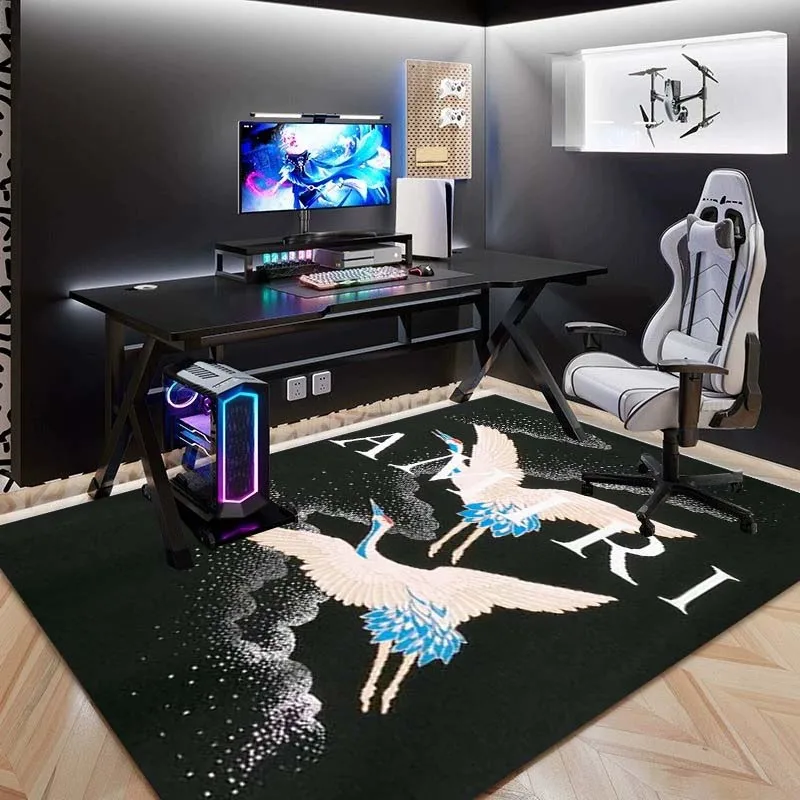 Alfombra A-AMIRI con Diseño de Grúa Impresa en 3D — Alto Aislamiento Acústico, Lavable a Máquina, Protector de Pisos de Madera, Alfombra Moderna para Oficina